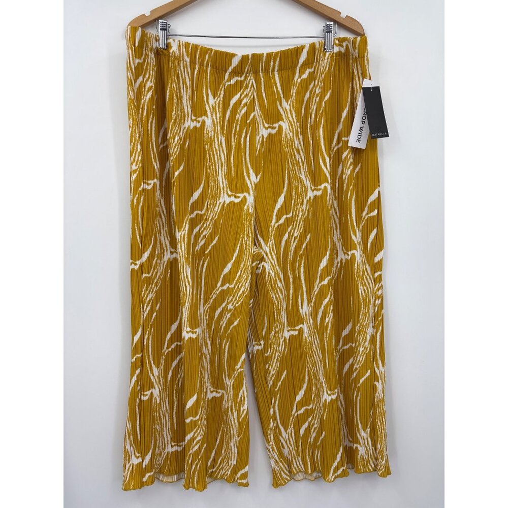Rafaella Crop Wide Leg Crinkle Pant Golden Spice Yellow White 2X NEW